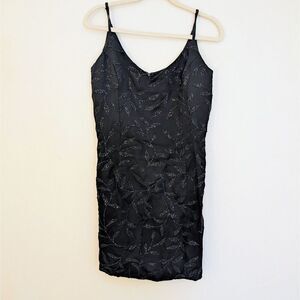 Vintage Scott McClintock Black Beaded Cocktail Dress Y2K Monochrome Party sz 12